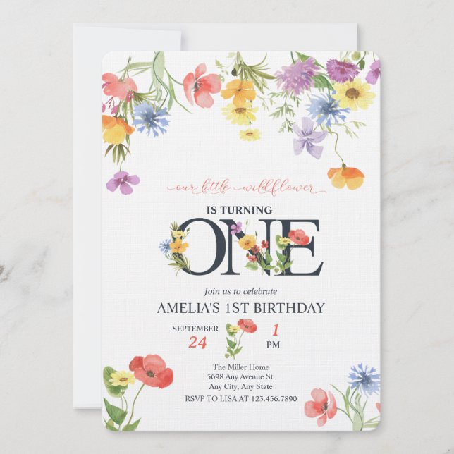 Girl 1st Birthday | Wildflower Invitations (Front)