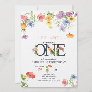Girl 1st Birthday   Wildflower Invitations