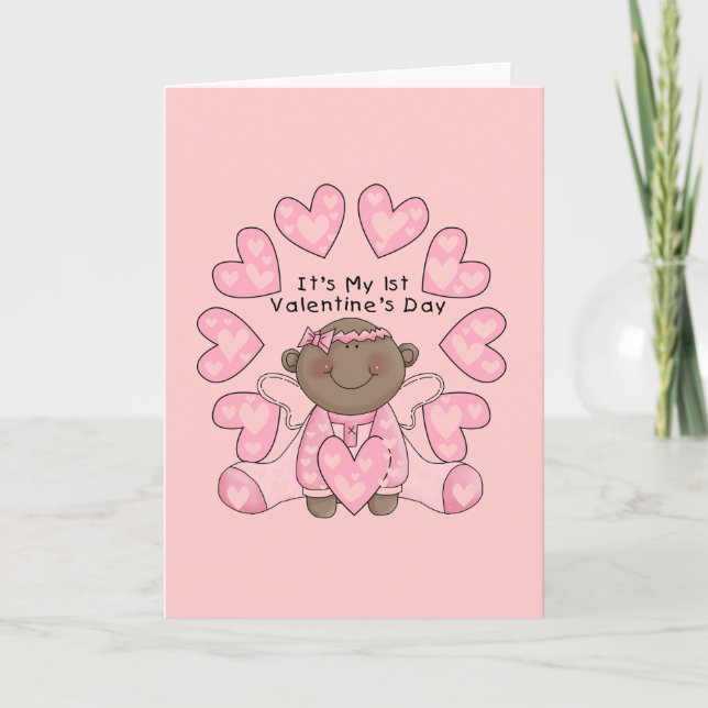 Girl 1st Valentines - African American Holiday Card (Front)