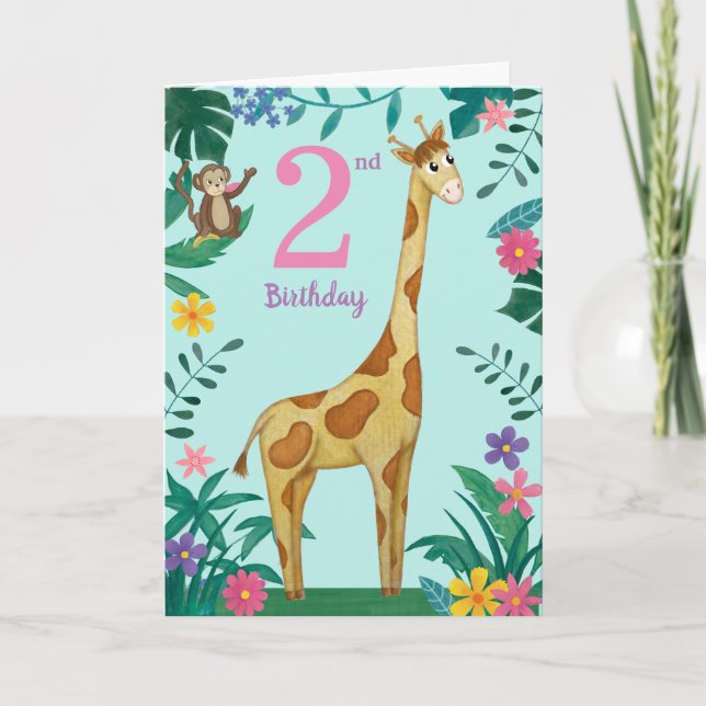 Girl 2nd Birth Giraffe Card (Front)