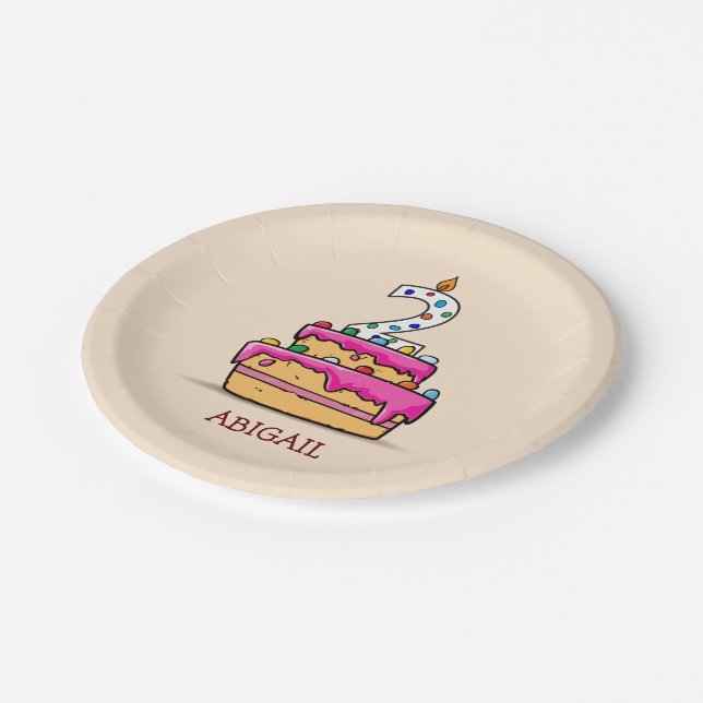 Girl 2nd Birthday, 2 on Sweet Pink Cake Paper Plate (Angled)