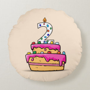 Girl 2nd Birthday, 2 on Sweet Pink Cake Round Pillow