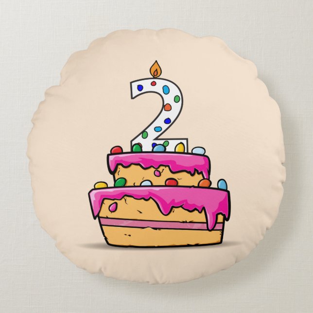 Girl 2nd Birthday, 2 on Sweet Pink Cake Round Pillow (Front)
