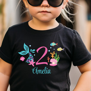 Girl 2nd Birthday Mermaid Tail Sea Personalized Baby T-Shirt