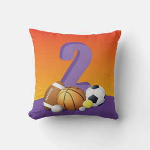 Girl 2nd Birthday Sports Balls Throw Pillow