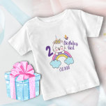 Girl 2nd Birthday Unicorn Cat Birthday  Baby T-Shirt<br><div class="desc">Cute and funny unicorn cat baby girl 2nd birthday t-shirt with rainbow,  butterfly and personalized name</div>