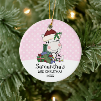 Girl 2nd Christmas Santa Zebra Personalized Ceramic Ornament