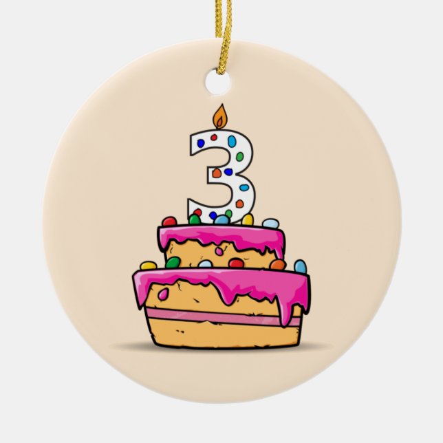 Girl 3rd Birthday, 3 on Sweet Pink Cake Ceramic Ornament (Front)