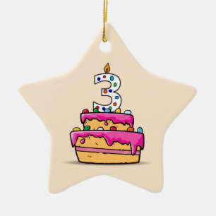 Girl 3rd Birthday, 3 on Sweet Pink Cake Ceramic Ornament