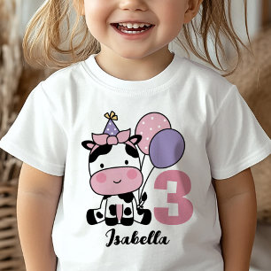 Girl 3rd Birthday Cow Pink Purple Personalized Baby T-Shirt
