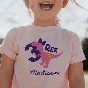 Girl 3rd Birthday Pink Dinosaur with Bow T-Shirt