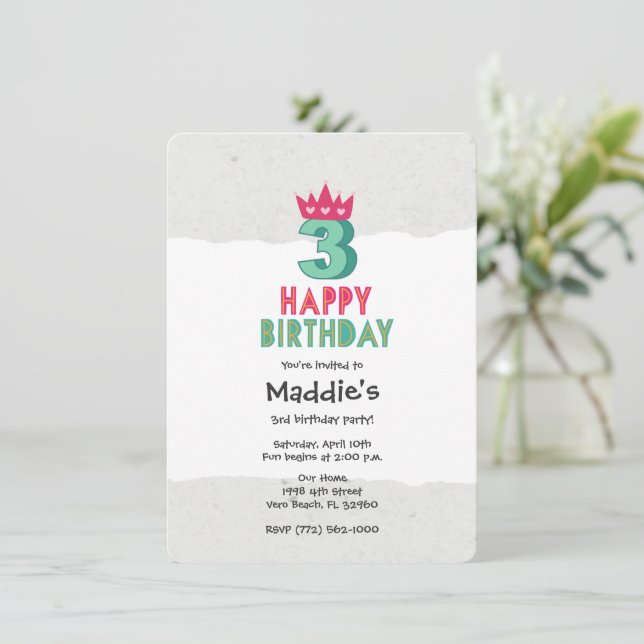 Girl 3rd Birthday Princess Photo Party Invitation (Standing Front)