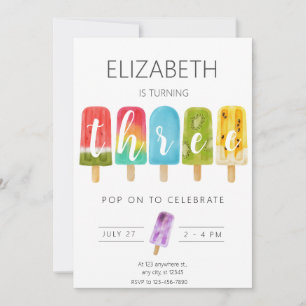 Girl 3rdn Birthday Summer popsicle Ice Cream Invitation