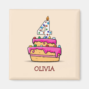 Girl 4th Birthday, 4 on Sweet Pink Cake Magnet