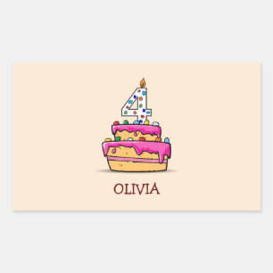 Girl 4th Birthday, 4 on Sweet Pink Cake Sticker