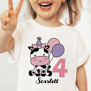 Girl 4th Birthday Cute Cow Pink Personalized Baby T-Shirt