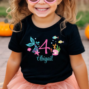 Girl 4th Birthday Mermaid Tail Sea Personalized Baby T-Shirt