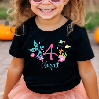 Girl 4th Birthday Mermaid Tail Sea Personalized Baby T-Shirt