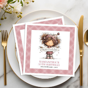 Girl 4th Birthday Party Quirky Whimsical Pink Napkin