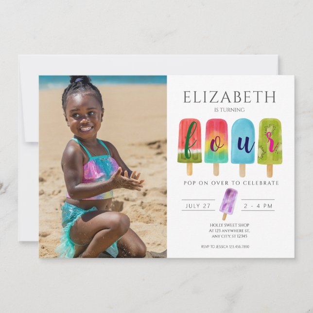 Girl 4th Birthday Popsicle Summer Party Invitation (Front)