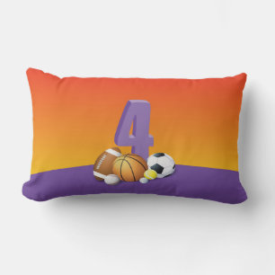 Girl 4th Birthday Sports Balls Lumbar Pillow