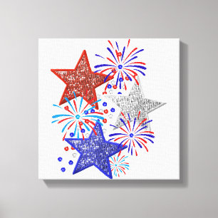 Girl 4th of July Women Red White Blue Star America Canvas Print