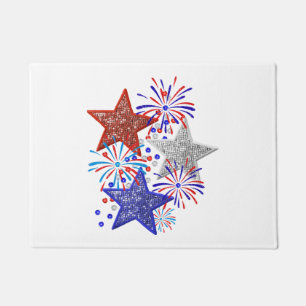 Girl 4th of July Women Red White Blue Star America Doormat