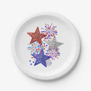 Girl 4th of July Women Red White Blue Star America Paper Plate