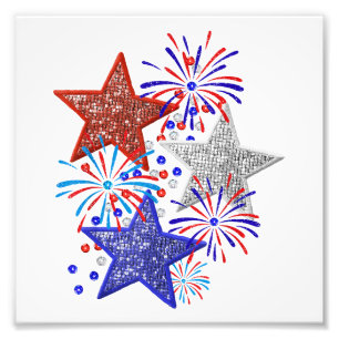 Girl 4th of July Women Red White Blue Star America Photo Print