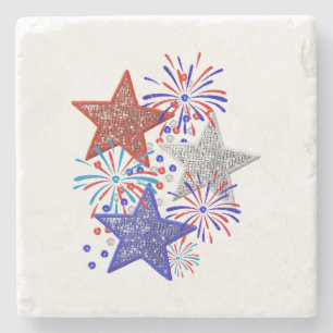 Girl 4th of July Women Red White Blue Star America Stone Coaster