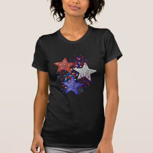 Girl 4th of July Women Red White Blue Star America T-Shirt
