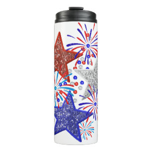 Girl 4th of July Women Red White Blue Star America Thermal Tumbler