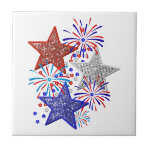 Girl 4th of July Women Red White Blue Star America Tile