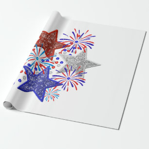 Girl 4th of July Women Red White Blue Star America Wrapping Paper