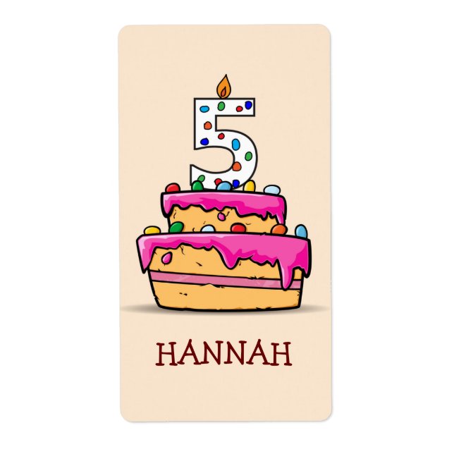 Girl 5th Birthday, 5 on Sweet Pink Cake (Front)