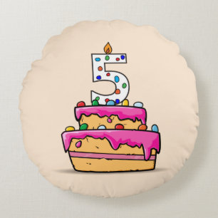 Girl 5th Birthday, 5 on Sweet Pink Cake Round Pillow