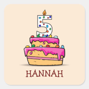 Girl 5th Birthday, 5 on Sweet Pink Cake Square Sticker