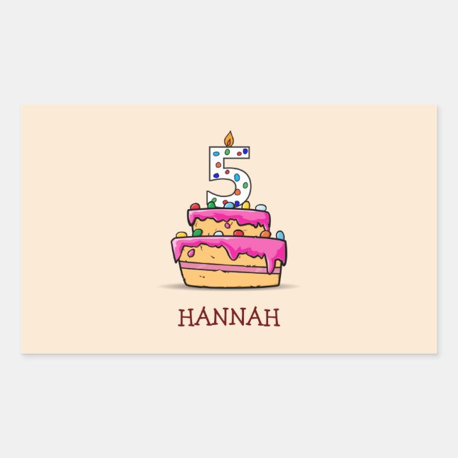 Girl 5th Birthday, 5 on Sweet Pink Cake Sticker (Front)