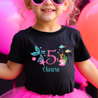 Girl 5th Birthday Mermaid Tail Sea Personalized Baby T-Shirt
