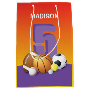 Girl 5th Birthday Sports Balls Medium Gift Bag