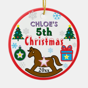 Girl 5th Christmas Horse Tree PHOTO Ceramic Ornament