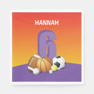 Girl 6th Birthday Sports Balls Napkin