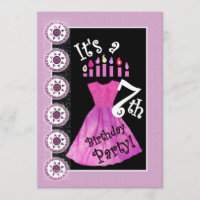 Girl 7th Birthday Party PINK Dress Template W1171