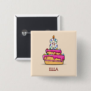 Girl 8th Birthday, 8 on Sweet Pink Cake 2 Inch Square Button