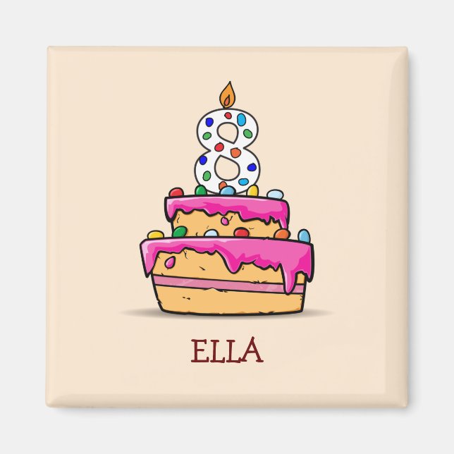 Girl 8th Birthday, 8 on Sweet Pink Cake Magnet (Front)