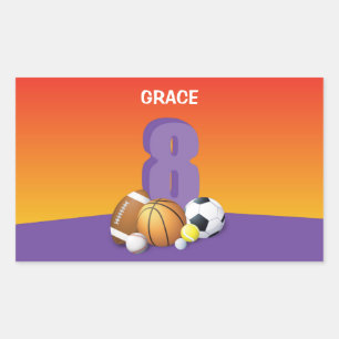Girl 8th Birthday Sports Balls Sticker
