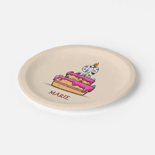 Girl 9th Birthday, 9 on Sweet Pink Cake Paper Plate