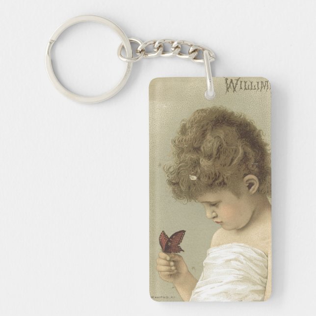 Girl Admiring Butterfly  Ephemera Keychain (Front)