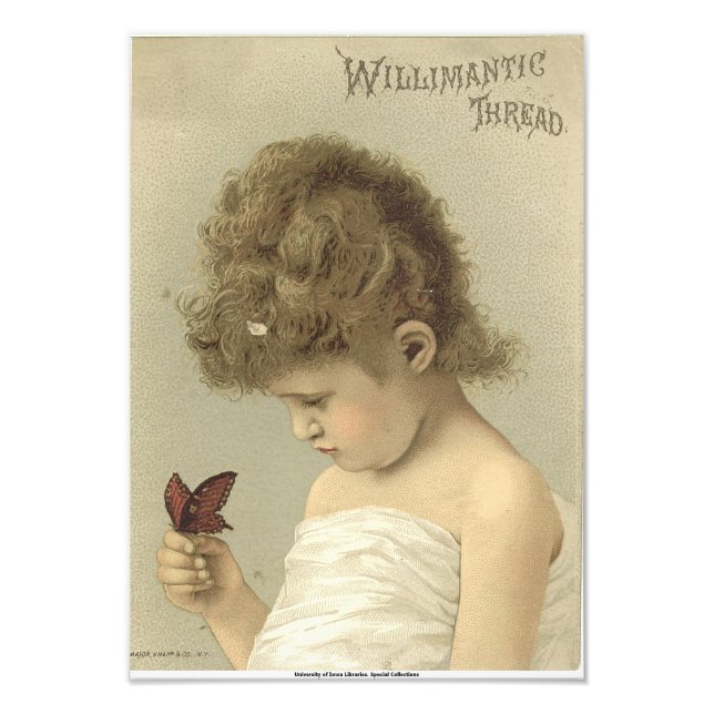 Girl Admiring Butterfly  Ephemera Photo Print (Front)
