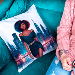 Girl African stylish Afro hair fashion business Throw Pillow
